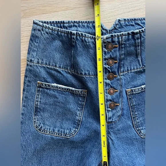 Free People Wide Leg High Rise Button Fly Jeans Size 27 Sailor Style Denim - Picture 9 of 14